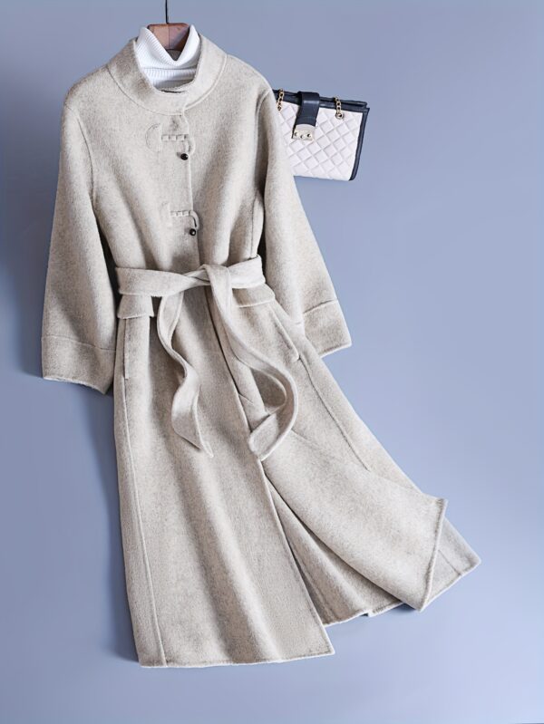 Elegant Oatmeal Wool Blend Coat